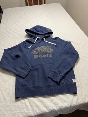 Roots Men's Blue Crewneck Hoodie with Logo